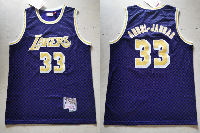 Basketball Jersey With Bold Graphics-Lakers 33 Kareem Abdul-Jabbar Purple Hardwood Classics Basketball Jersey