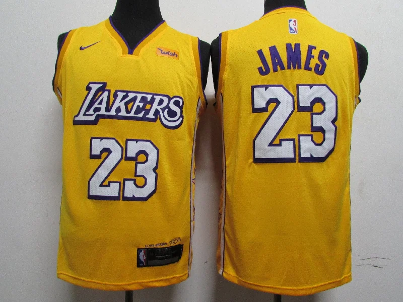 Basketball Jersey With Metallic Print-Lakers 23 Anthony Davis Yellow 2019-20 City Edition Swingman Basketball Jersey