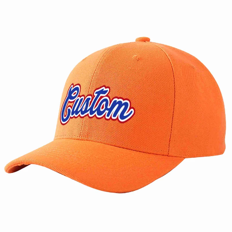 Organic Cotton Baseball Cap-Custom Orange Royal-White Curved Eaves Sport Baseball Cap Design for Men/Women/Youth