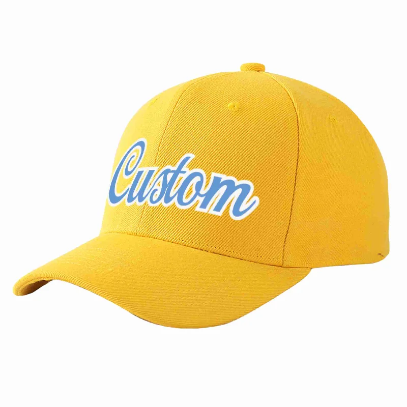 Factory Worker Baseball Cap-Custom Gold Light Blue-White Curved Eaves Sport Baseball Cap Design for Men/Women/Youth