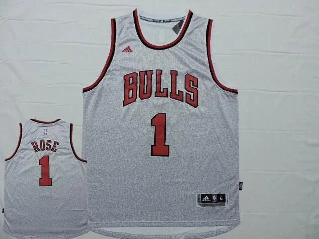 Basketball Jersey For Fans-Bulls 1 Rose Grey Basketball Jersey