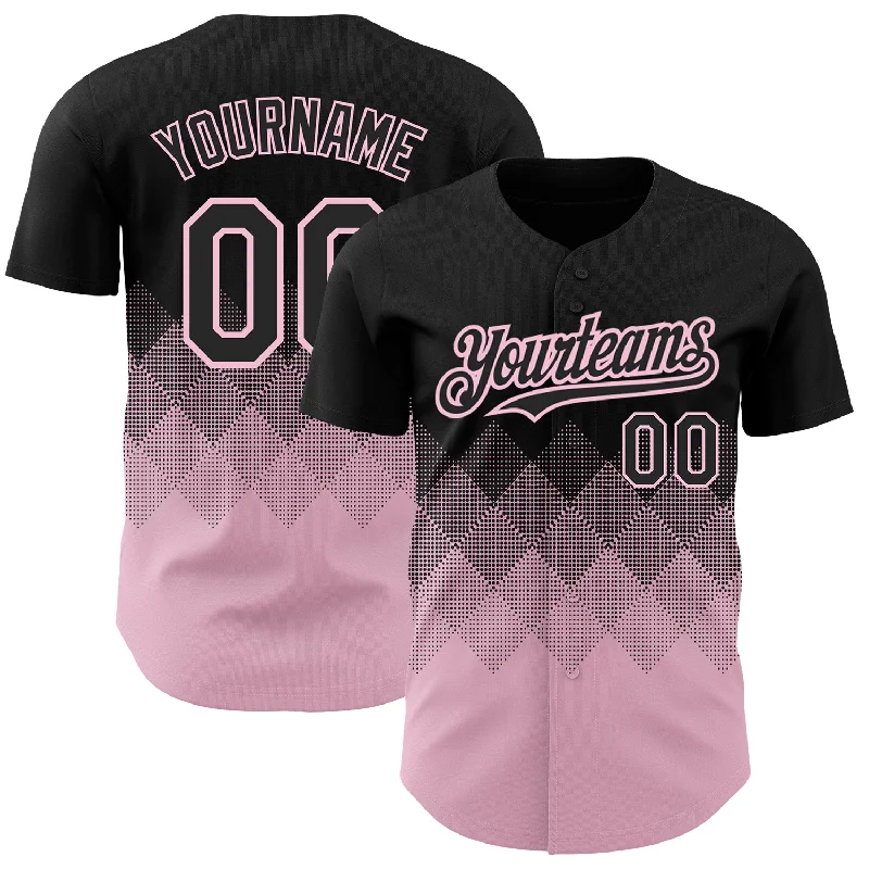 Retro Baseball Jersey-Custom Black Light Pink 3D Pattern Design Gradient Square Shapes Authentic Baseball Jersey