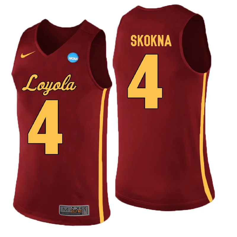 Basketball Jersey For Tournaments-Loyola (Chi) Ramblers 4 Bruno Skokna Red College Basketball Basketball Jersey