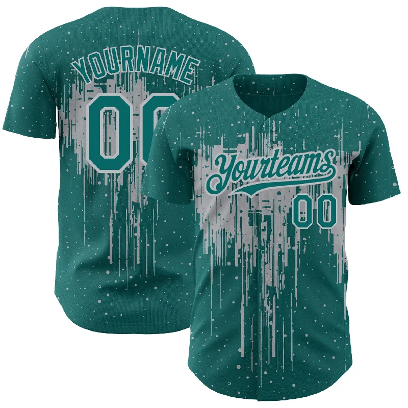 Baseball Jersey For Umpires-Custom Teal Gray 3D Pattern Design Dripping Splatter Art Authentic Baseball Jersey