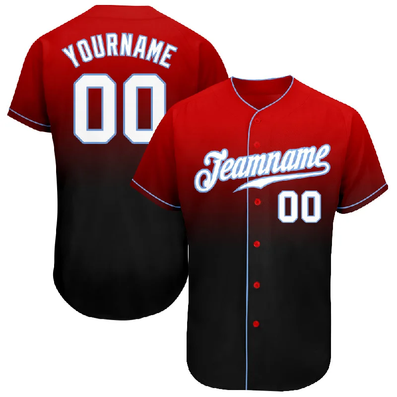 Baseball Jersey With Striped Sleeves-Custom Red White-Black Authentic Fade Fashion Baseball Jersey