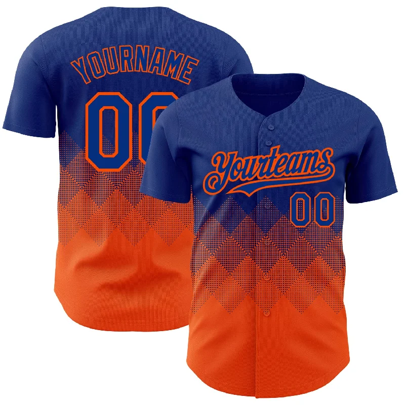 Baseball Jersey With Stylish Edge-Custom Royal Orange 3D Pattern Design Gradient Square Shapes Authentic Baseball Jersey