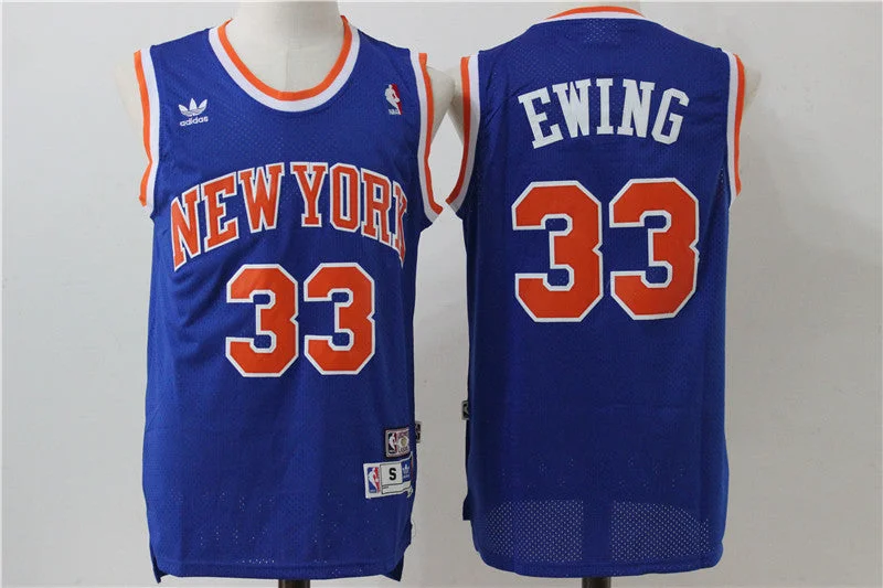 Championship Basketball Jersey-Knicks 33 Patrick Ewing Blue Hardwood Classics Basketball Jersey