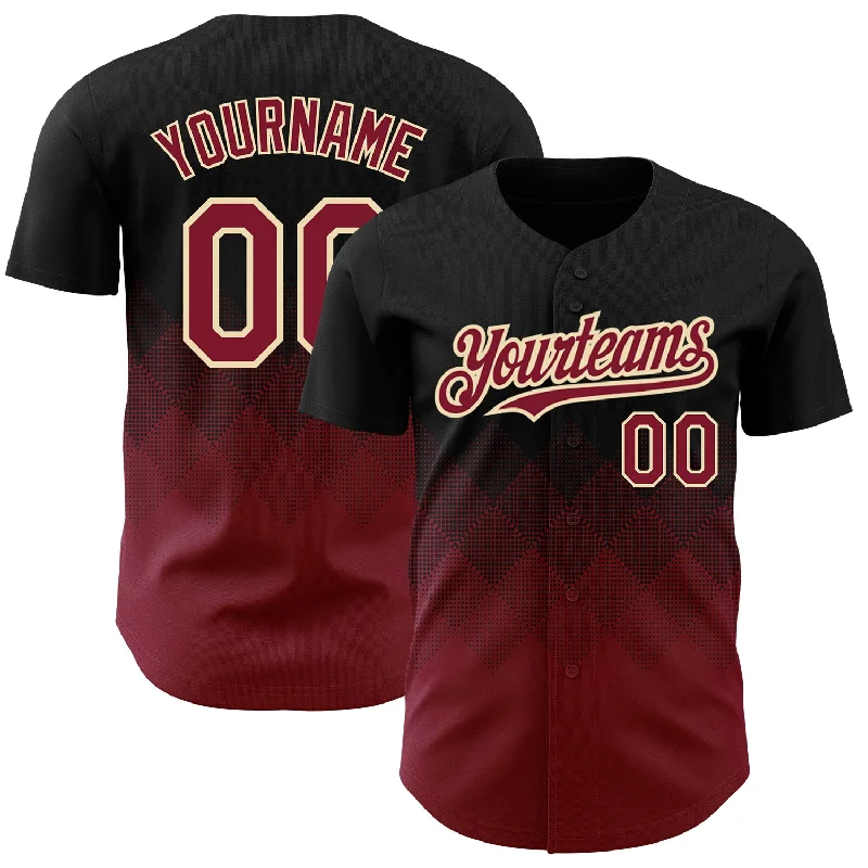 Toddler Baseball Jersey-Custom Black Crimson-City Cream 3D Pattern Design Gradient Square Shapes Authentic Baseball Jersey