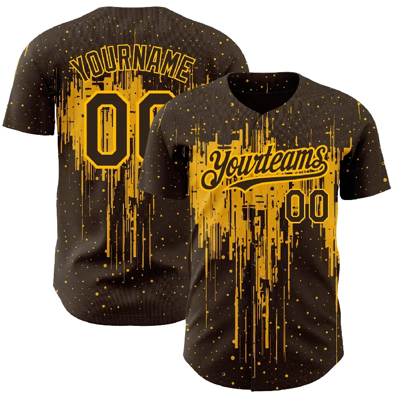 Baseball Jersey For Coaches-Custom Brown Gold 3D Pattern Design Dripping Splatter Art Authentic Baseball Jersey