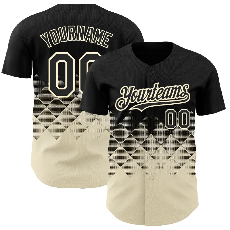 Men's Baseball Jersey-Custom Black Cream 3D Pattern Design Gradient Square Shapes Authentic Baseball Jersey