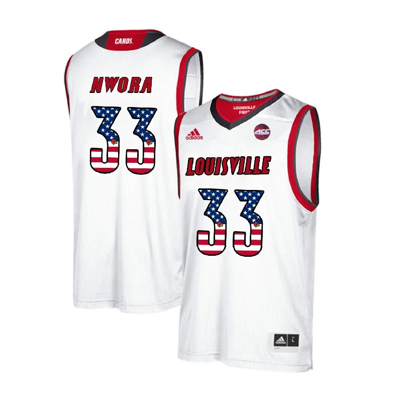 Basketball Jersey With All-Day Wearability-Louisville Cardinals 33 Jordan Nwora White USA Flag College Basketball Basketball Jersey