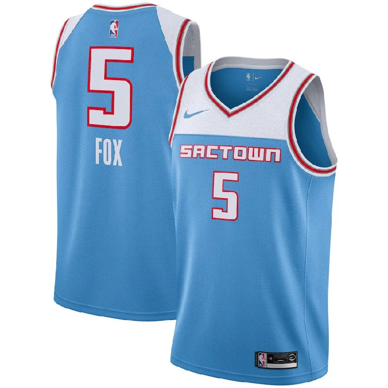 Long Sleeve Basketball Jersey-Kings 5 De'Aaron Fox Light Blue 2018-19 City Edition Swingman Basketball Jersey