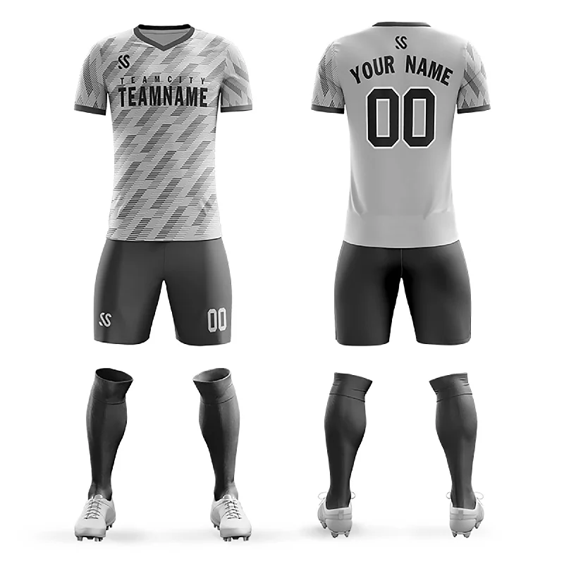 Football Jersey With Streetwear Vibe-Custom Gray Printing Outdoor Tracksuit Soccer Sets Jersey