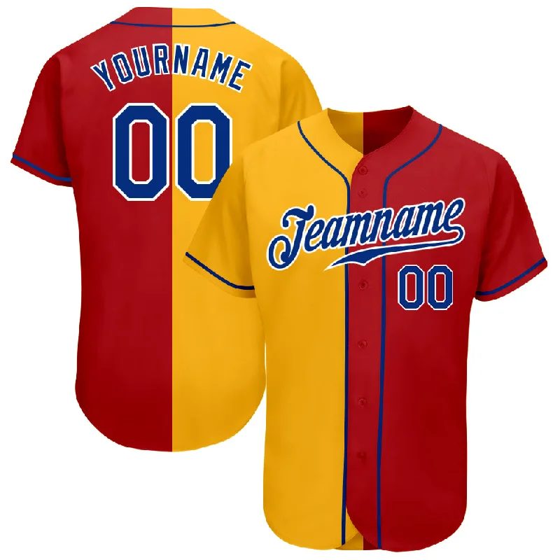 Baseball Jersey With Retro Fonts-Custom Red Royal-Yellow Authentic Split Fashion Baseball Jersey