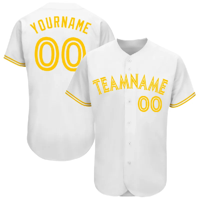 Baseball Jersey With Personalized Embroidery-Custom White White-Gold Authentic Baseball Jersey