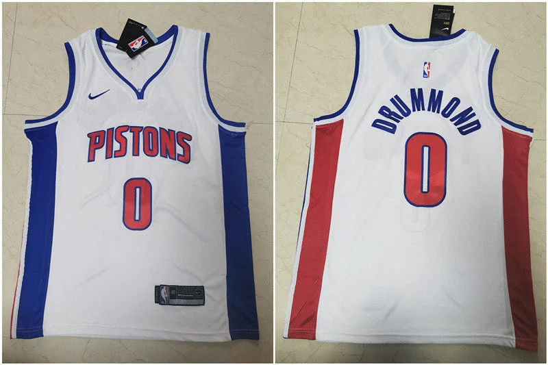 Away Basketball Jersey-Pistons 0 Andre Drummond White Swingman Basketball Jersey