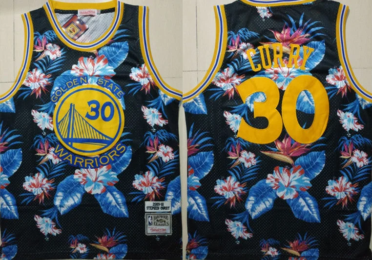 Limited Edition Basketball Jersey-Warriors 30 Stephen Curry Black 2009-10 Hardwood Classics Floral Fashion Swingman Basketball Jersey