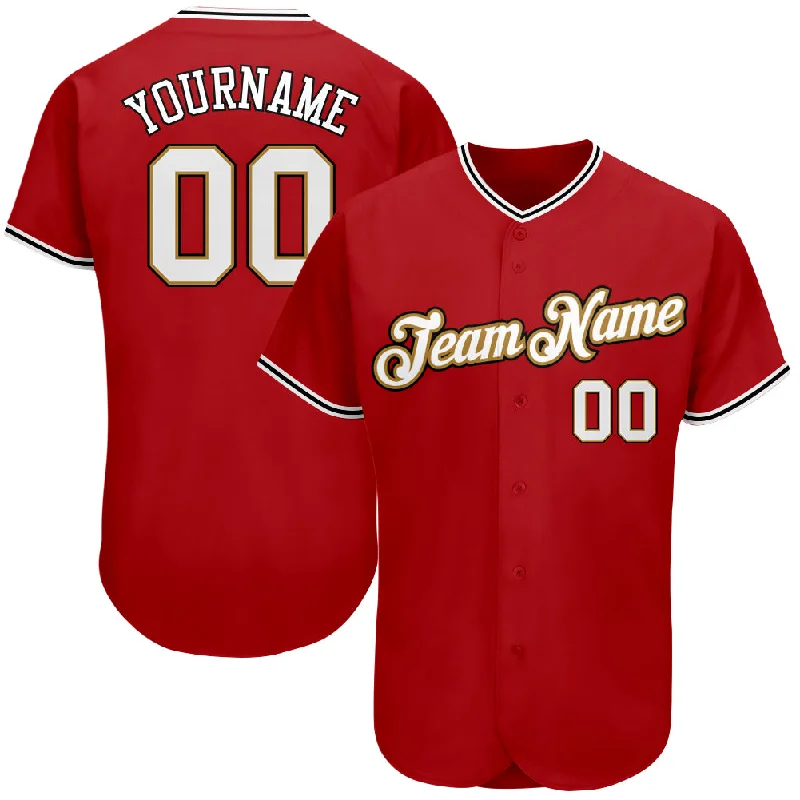 Baseball Jersey With Abstract Patterns-Custom Red White-Old Gold Authentic Baseball Jersey