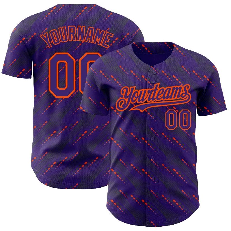 Game Day Baseball Jersey-Custom Purple Orange 3D Pattern Design Slant Lines Authentic Baseball Jersey