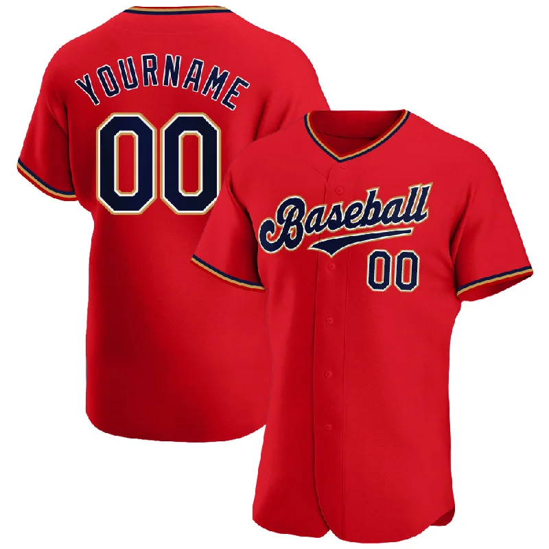 Two-Button Baseball Jersey-Custom Red Navy-Old Gold Authentic Baseball Jersey