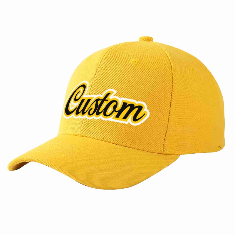 Security Baseball Cap-Custom Gold Black-Gold Curved Eaves Sport Baseball Cap Design for Men/Women/Youth