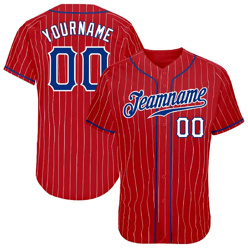 Baseball Jersey With Neon Print-Custom Red White Pinstripe Royal-White Authentic Baseball Jersey