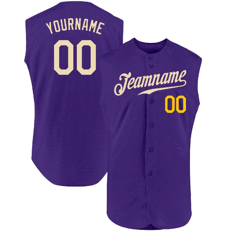 Baseball Jersey With Neon Colors-Custom Purple Cream-Gold Authentic Sleeveless Baseball Jersey