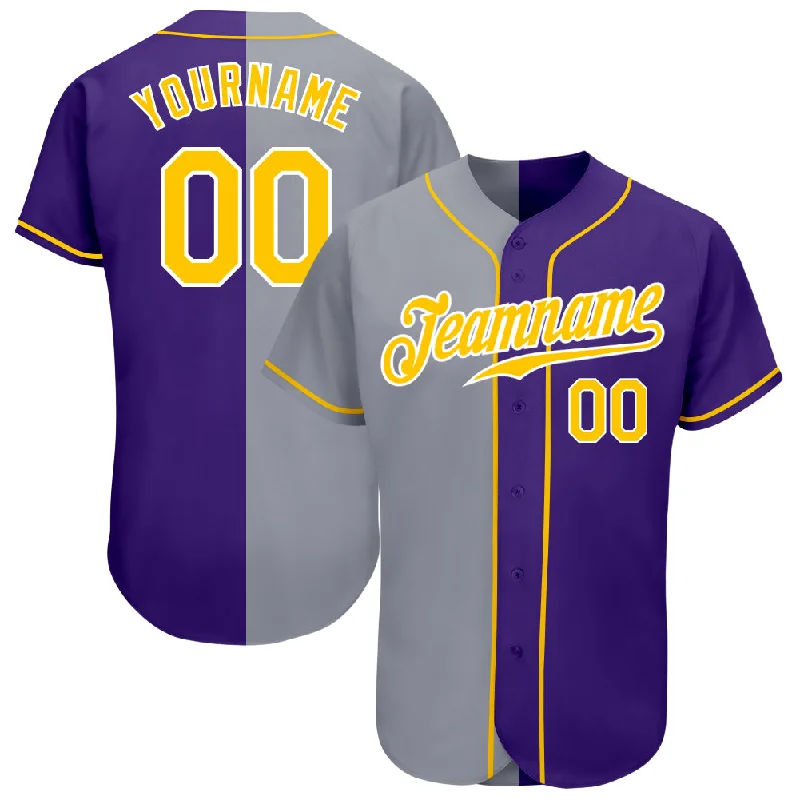 Baseball Jersey With Matching Shorts-Custom Purple Gold-Gray Authentic Split Fashion Baseball Jersey