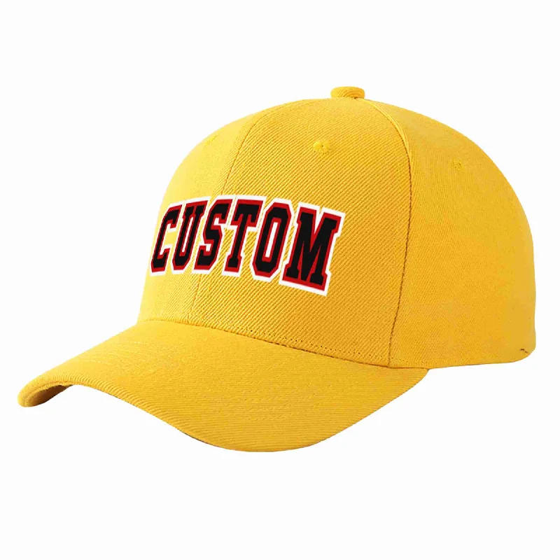 Superhero Baseball Cap-Custom Gold Black-Red Curved Eaves Sport Baseball Cap Design for Men/Women/Youth