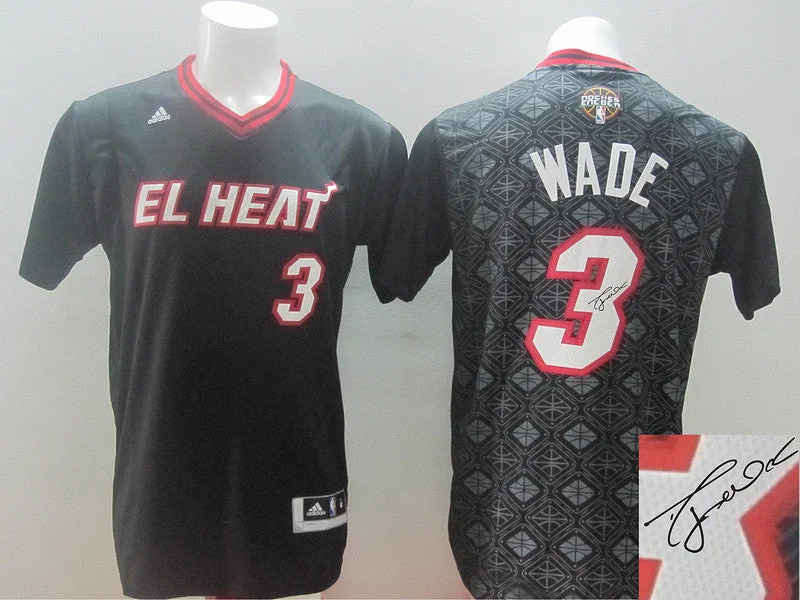 Basketball Jersey With Matching Cap-Heat 3 Wade Black Latin Night Signature Edition Basketball Jerseys