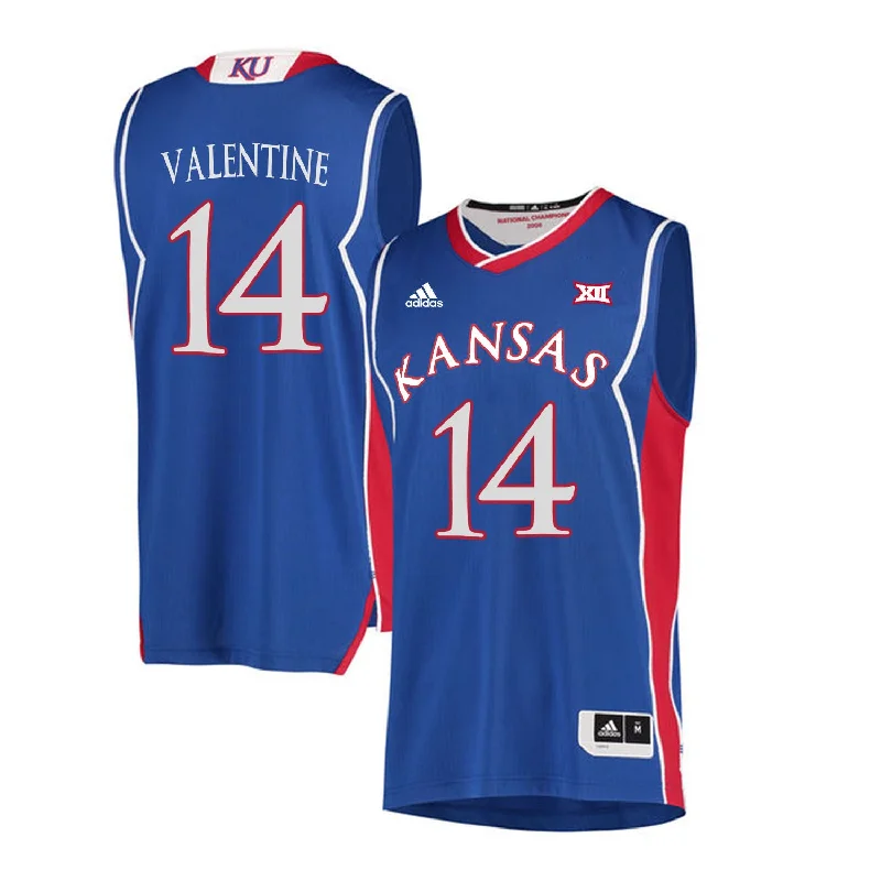 Basketball Jersey With Movie-Inspired Graphics-Kansas Jayhawks 14 Darnell Valentine Blue Throwback College Basketball Basketball Jersey