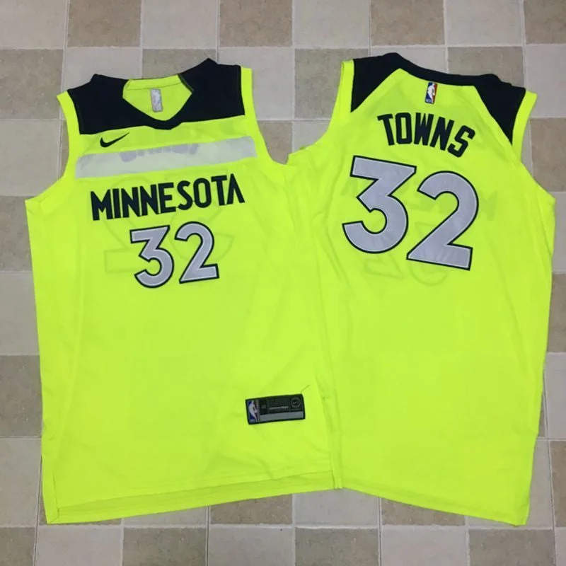 Basketball Jersey With Striped Sleeves-Timberwolves 32 Karl-Anthony Towns Fluorescent Green Swingman Basketball Jersey