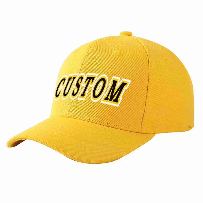 Navy Baseball Cap-Custom Gold Black-Gold Curved Eaves Sport Baseball Cap Design for Men/Women/Youth