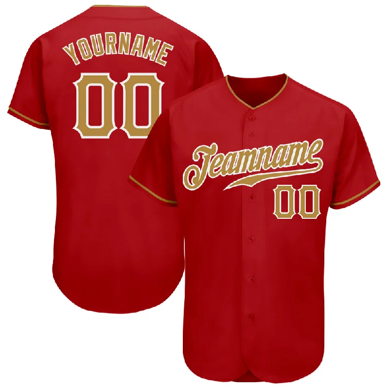 Baseball Jersey With Funny Slogans-Custom Red Old Gold-White Authentic Baseball Jersey