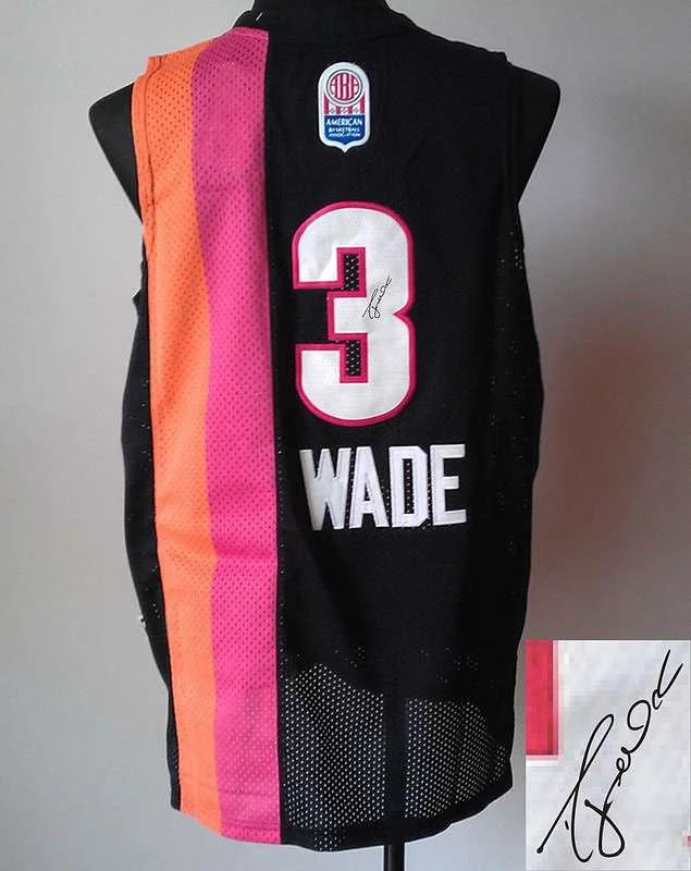 Basketball Jersey With Skateboard Aesthetic-Heat 3 Wade Black Rainbow Signature Edition Basketball Jerseys