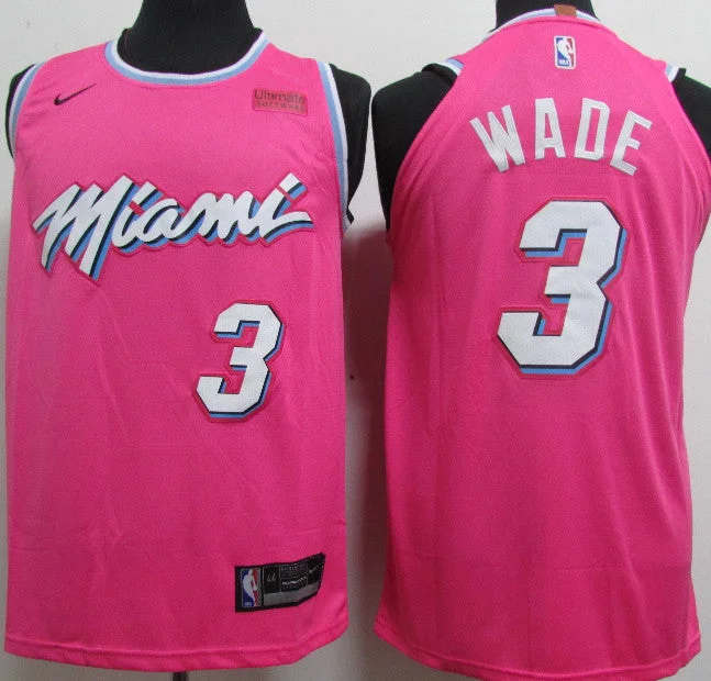 Pro Basketball Jersey-Heat 3 Dwyane Wade Pink 2018-19 Earned Edition Authentic Basketball Jersey