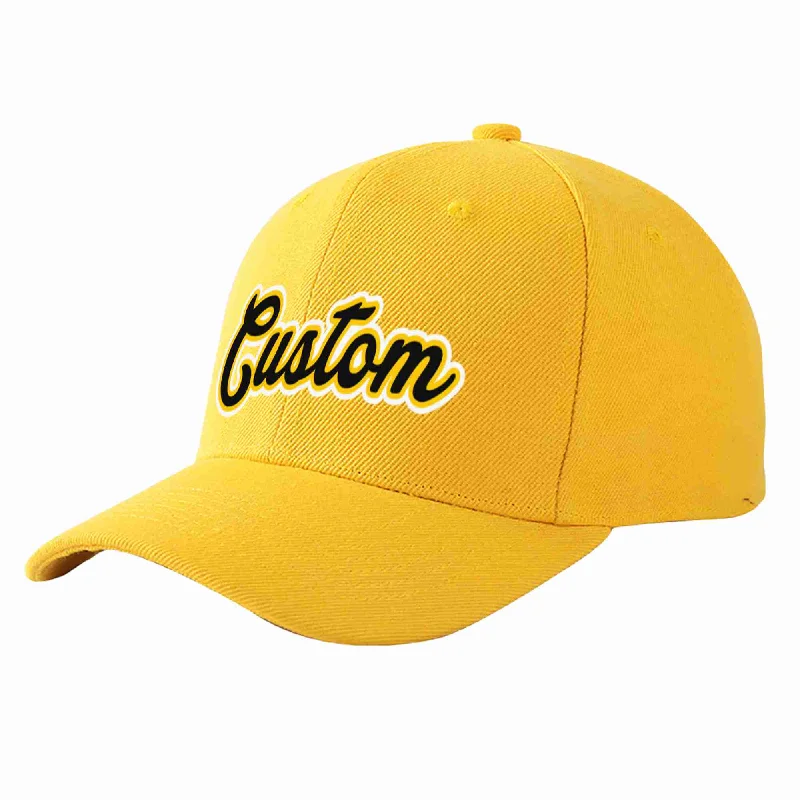 Suede Baseball Cap-Custom Gold Black-Gold Curved Eaves Sport Baseball Cap Design for Men/Women/Youth