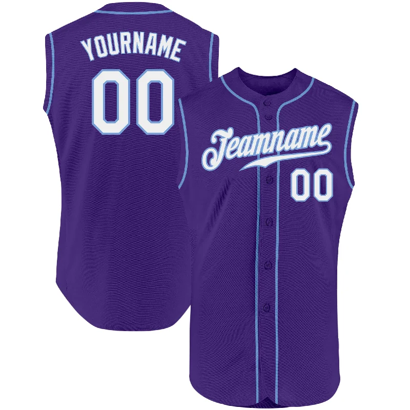 Baseball Jersey With Hood-Custom Purple White-Light Blue Authentic Sleeveless Baseball Jersey