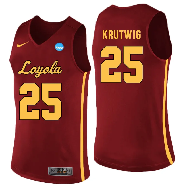 Basketball Jersey With Earthy Tones-Loyola (Chi) Ramblers 25 Cameron Krutwig Red College Basketball Basketball Jersey