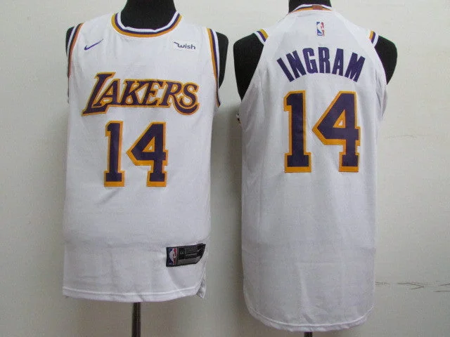 Button-Up Basketball Jersey-Lakers 14 Brandon Ingram White 2018-19 Authentic Basketball Jersey