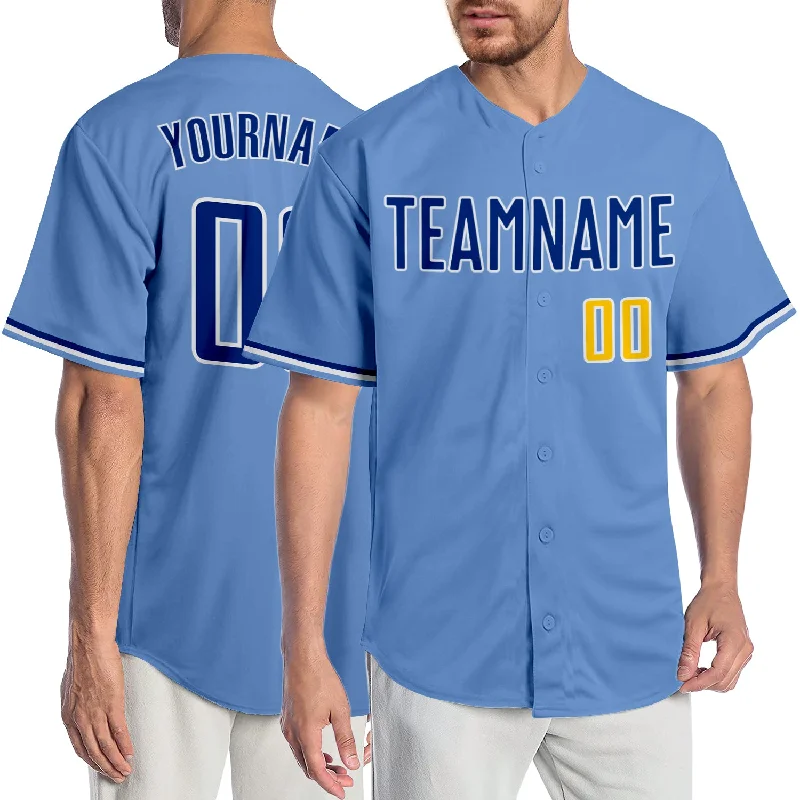 Baseball Jersey With Abstract Patterns-Custom Light Blue Royal-Gold Authentic Baseball Jersey