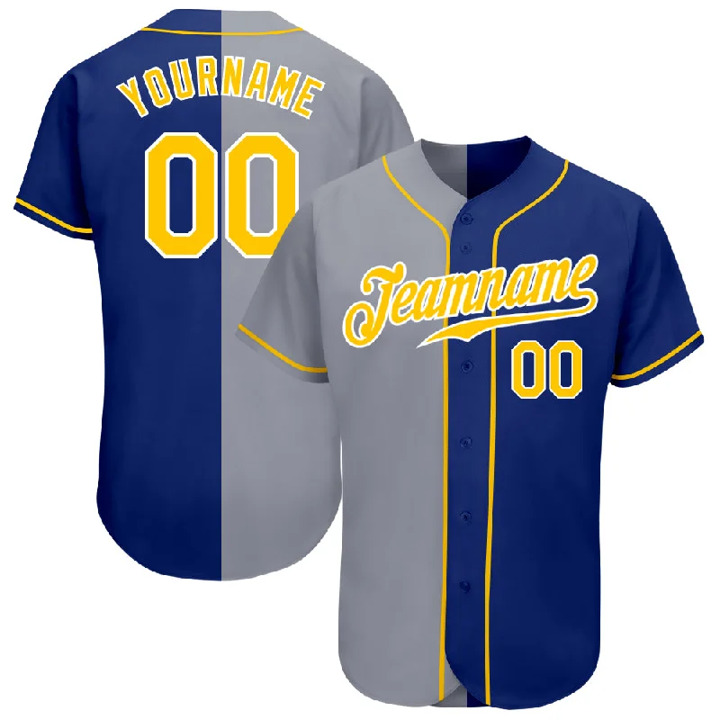 Baseball Jersey With Graffiti Style-Custom Royal Gold-Gray Authentic Split Fashion Baseball Jersey