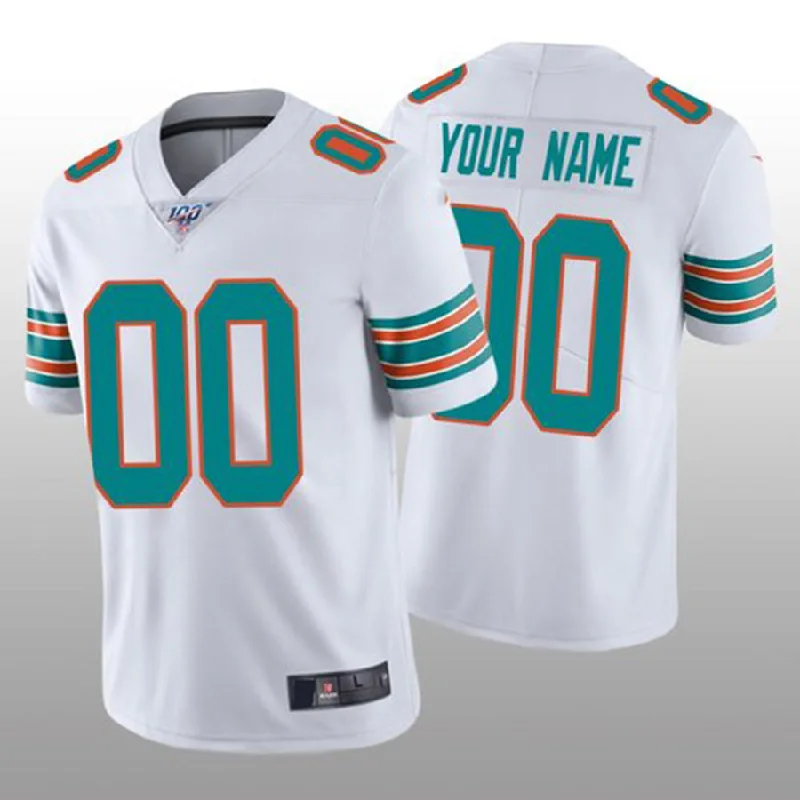 Football Jersey With Flames-Custom M.Dolphins White Vapor Limited 100th Season Jersey American Stitched Football Jerseys