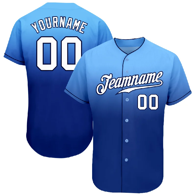 Baseball Jersey With Hip-Hop Style-Custom Light Blue White-Royal Authentic Fade Fashion Baseball Jersey