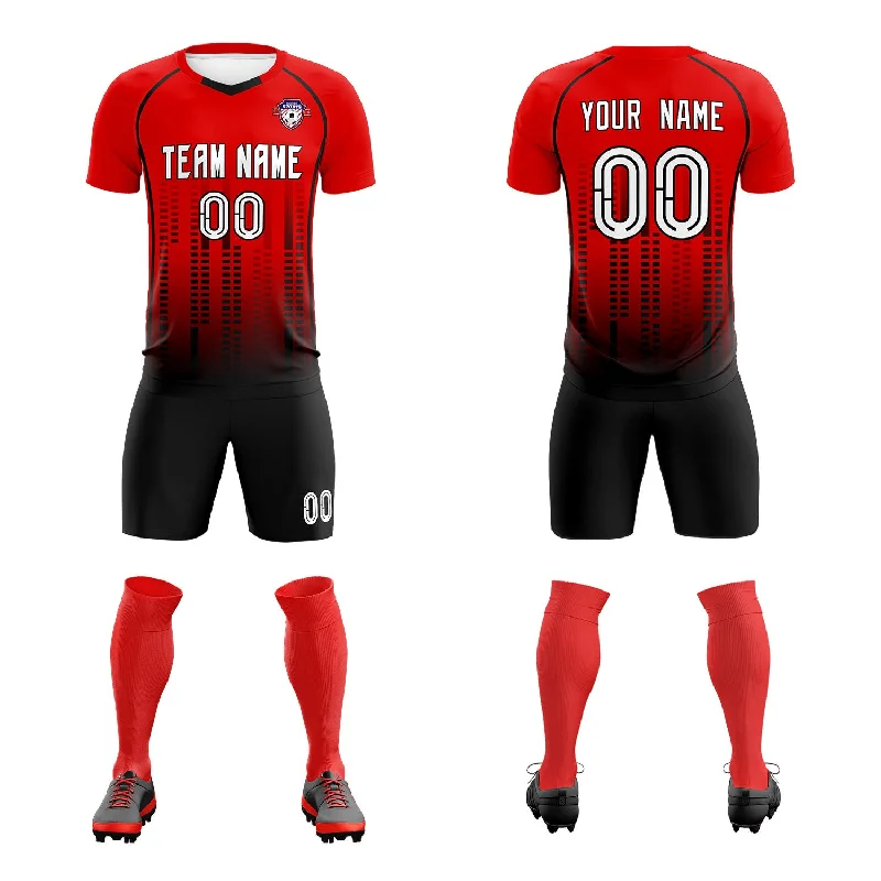 Football Jersey With Tapered Fit-Custom Red Black Printing Outdoor Tracksuit Soccer Sets Jersey