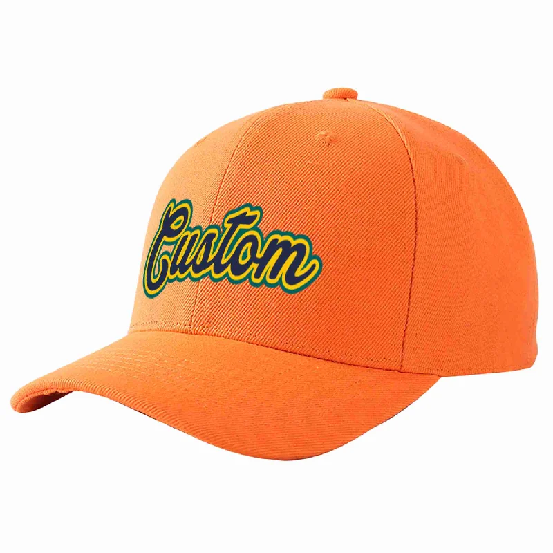 Biodegradable Baseball Cap-Custom Orange Navy-Gold Curved Eaves Sport Baseball Cap Design for Men/Women/Youth