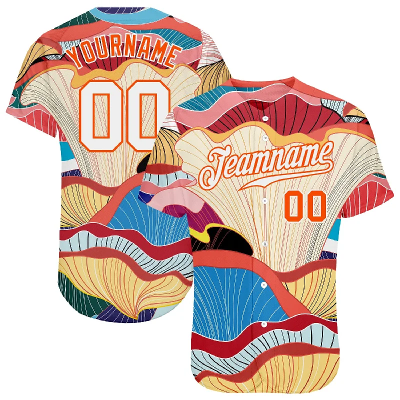 Baseball Jersey With Signature Look-Custom White White-Orange 3D Pattern Design Flowers Authentic Baseball Jersey