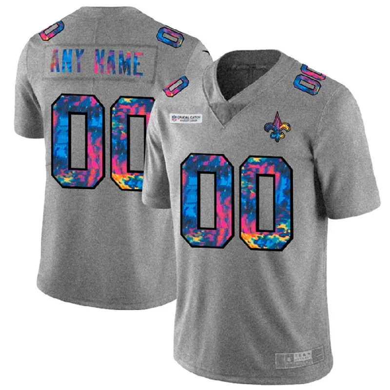 Football Jersey With Distressed Fabric-Custom NO.Saints Multi-Color 2020 Crucial Catch Vapor Untouchable Limited Jersey Greyheather American Stitched Jersey Football Jerseys