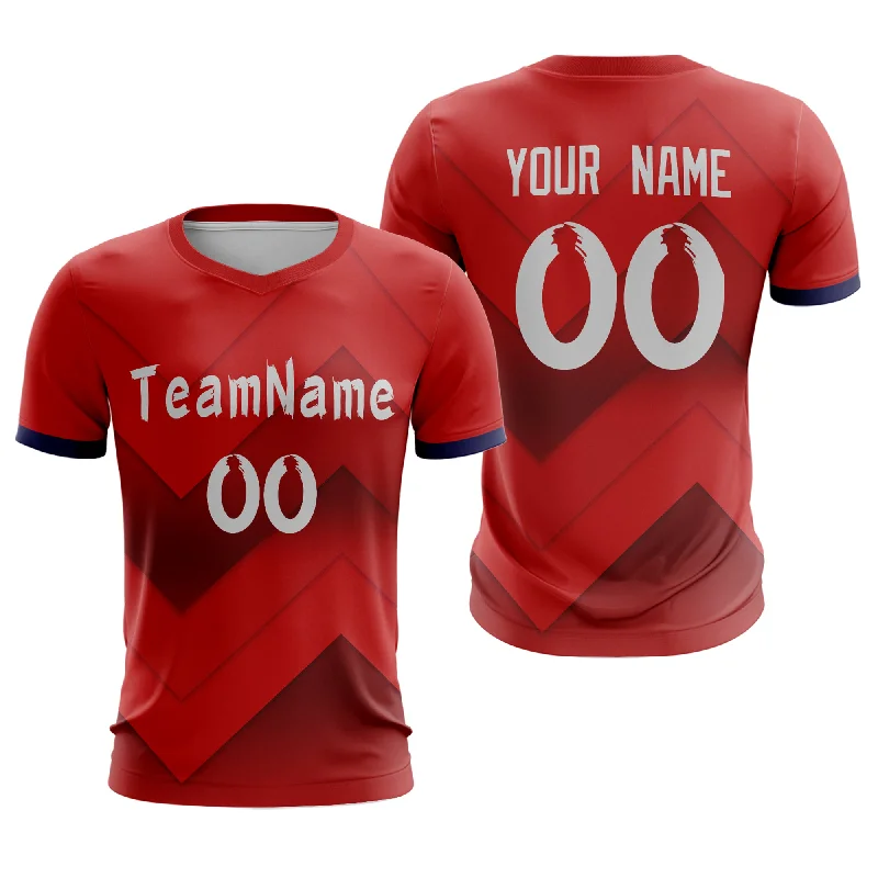 Football Jersey With Striped Sleeves-Custom Red White Sport Soccer Tops Jersey