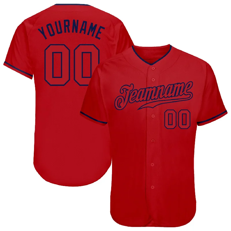 Baseball Jersey With Sequin Details-Custom Red Red-Navy Authentic Baseball Jersey